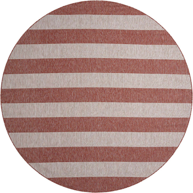 Rust Red 10' x 10' Outdoor Striped Round Area Rug Weather Resistant for Patio, Deck, Terrace, Balcony, Porch Geometric Pattern Waterproof Carpet for Sale at Rug Engine