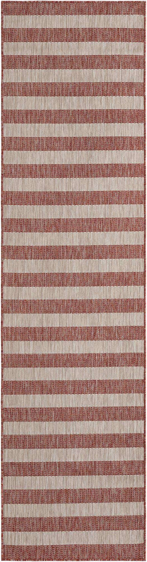 Rust Red 2' 7 x 10' Outdoor Striped Runner Area Rug Weather Resistant for Patio, Deck, Terrace, Balcony, Porch Geometric Pattern Waterproof Carpet for Sale at Rug Engine
