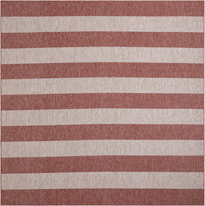 Rust Red 10' x 10' Outdoor Striped Square Area Rug Weather Resistant for Patio, Deck, Terrace, Balcony, Porch Geometric Pattern Waterproof Carpet for Sale at Rug Engine