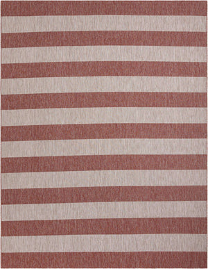 Rust Red 10' x 13' 1 Outdoor Striped Rectangle Area Rug Weather Resistant for Patio, Deck, Terrace, Balcony, Porch Geometric Pattern Waterproof Carpet for Sale at Rug Engine