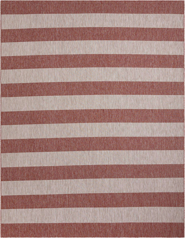 Rust Red 10' x 13' 1 Outdoor Striped Rectangle Area Rug Weather Resistant for Patio, Deck, Terrace, Balcony, Porch Geometric Pattern Waterproof Carpet for Sale at Rug Engine