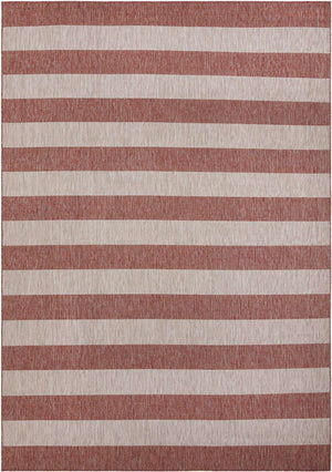 Rust Red 10' x 14' 1 Outdoor Striped Rectangle Area Rug Weather Resistant for Patio, Deck, Terrace, Balcony, Porch Geometric Pattern Waterproof Carpet for Sale at Rug Engine