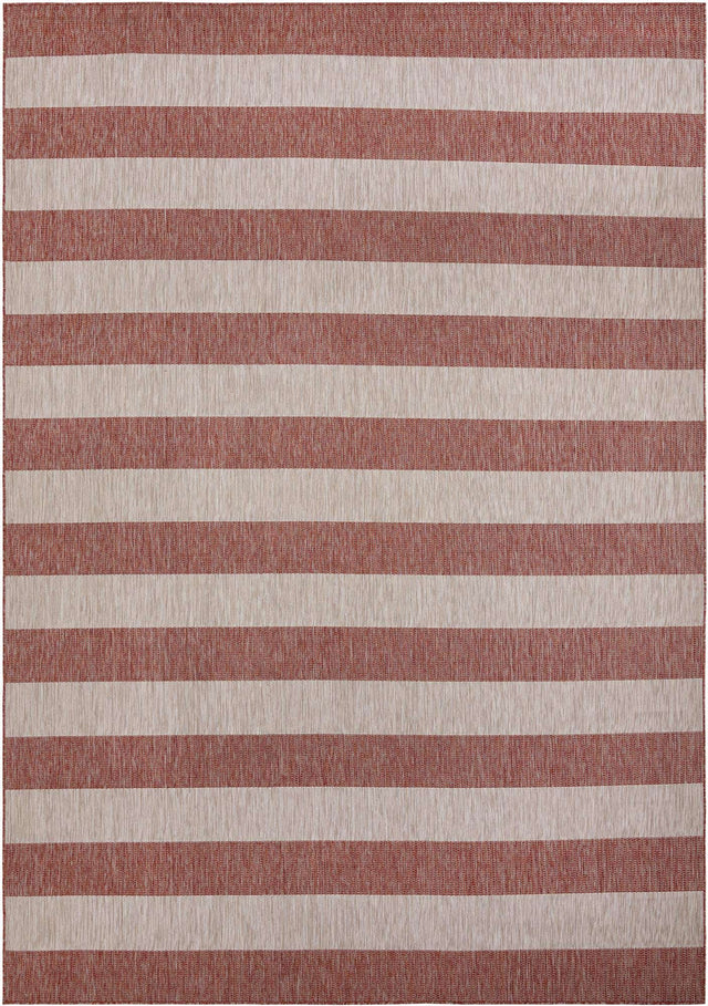 Rust Red 10' x 14' 1 Outdoor Striped Rectangle Area Rug Weather Resistant for Patio, Deck, Terrace, Balcony, Porch Geometric Pattern Waterproof Carpet for Sale at Rug Engine