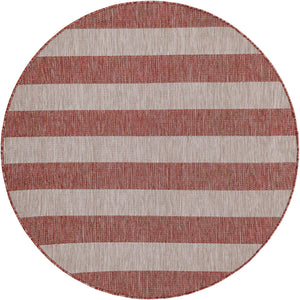 Rust Red 5' 3 x 5' 3 Outdoor Striped Round Area Rug Weather Resistant for Patio, Deck, Terrace, Balcony, Porch Geometric Pattern Waterproof Carpet for Sale at Rug Engine