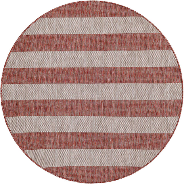 Rust Red 5' 3 x 5' 3 Outdoor Striped Round Area Rug Weather Resistant for Patio, Deck, Terrace, Balcony, Porch Geometric Pattern Waterproof Carpet for Sale at Rug Engine