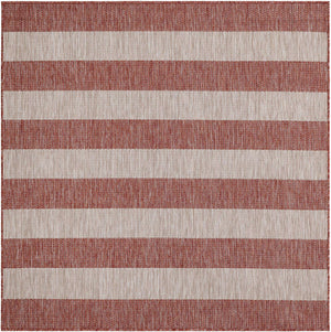 Rust Red 5' 3 x 5' 3 Outdoor Striped Square Area Rug Weather Resistant for Patio, Deck, Terrace, Balcony, Porch Geometric Pattern Waterproof Carpet for Sale at Rug Engine