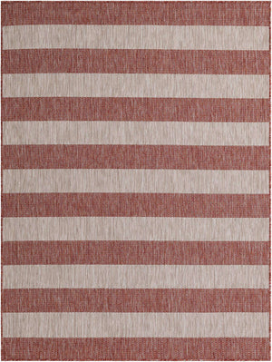 Rust Red 5' 3 x 7' 1 Outdoor Striped Rectangle Area Rug Weather Resistant for Patio, Deck, Terrace, Balcony, Porch Geometric Pattern Waterproof Carpet for Sale at Rug Engine