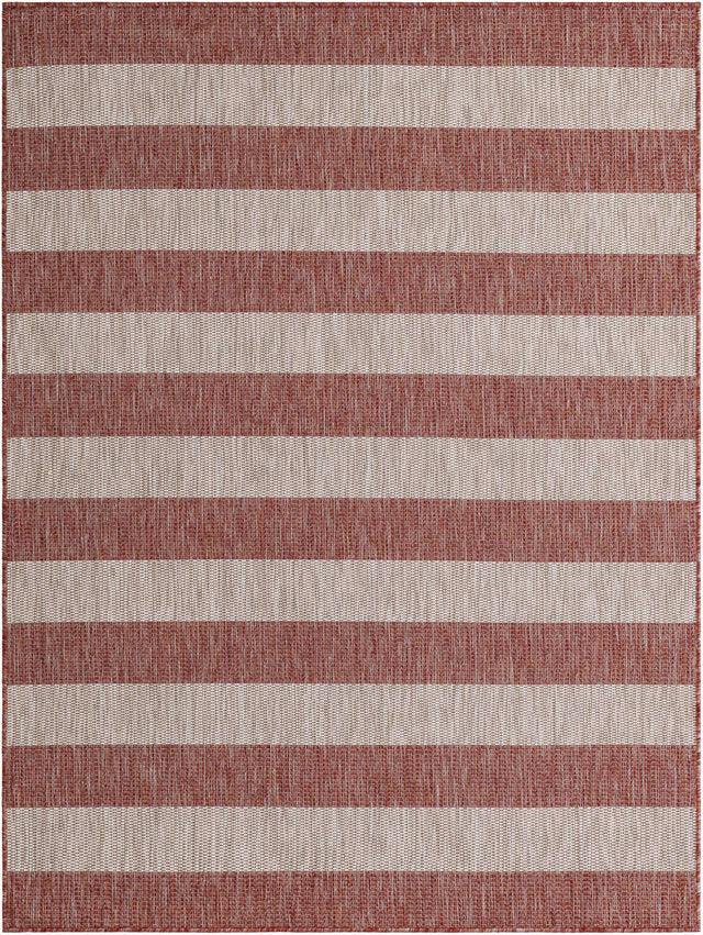 Rust Red 5' 3 x 7' 1 Outdoor Striped Rectangle Area Rug Weather Resistant for Patio, Deck, Terrace, Balcony, Porch Geometric Pattern Waterproof Carpet for Sale at Rug Engine