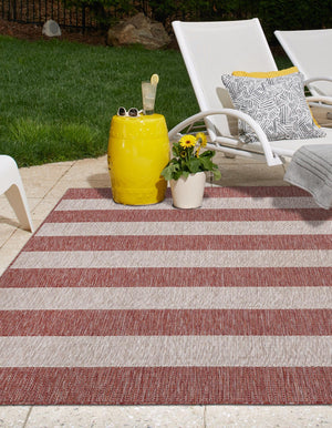 Rust Red 12' x 12' Outdoor Striped Square Area Rug Weather Resistant for Patio, Deck, Terrace, Balcony, Porch Geometric Pattern Waterproof Carpet for Sale at Rug Engine