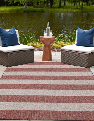 Rust Red 10' x 10' Outdoor Striped Square Area Rug Weather Resistant for Patio, Deck, Terrace, Balcony, Porch Geometric Pattern Waterproof Carpet for Sale at Rug Engine