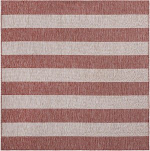 Rust Red 6' 1 x 6' 1 Outdoor Striped Square Area Rug Weather Resistant for Patio, Deck, Terrace, Balcony, Porch Geometric Pattern Waterproof Carpet for Sale at Rug Engine