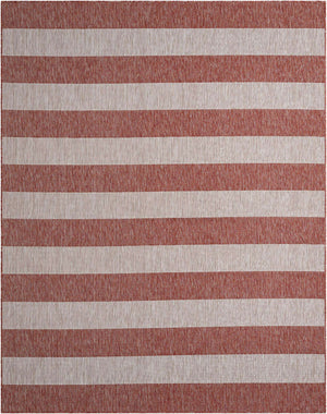 Rust Red 7' 10 x 10' Outdoor Striped Rectangle Area Rug Weather Resistant for Patio, Deck, Terrace, Balcony, Porch Geometric Pattern Waterproof Carpet for Sale at Rug Engine
