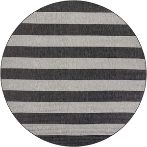 Charcoal Gray 10' x 10' Outdoor Striped Round Area Rug Weather Resistant for Patio, Deck, Terrace, Balcony, Porch Geometric Pattern Waterproof Carpet for Sale at Rug Engine
