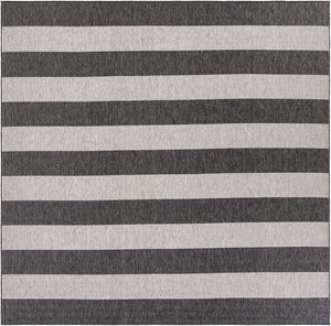Charcoal Gray 10' x 10' Outdoor Striped Square Area Rug Weather Resistant for Patio, Deck, Terrace, Balcony, Porch Geometric Pattern Waterproof Carpet for Sale at Rug Engine