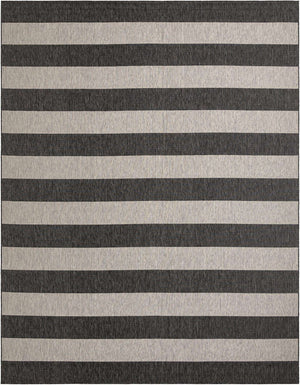 Charcoal Gray 10' x 13' 1 Outdoor Striped Rectangle Area Rug Weather Resistant for Patio, Deck, Terrace, Balcony, Porch Geometric Pattern Waterproof Carpet for Sale at Rug Engine