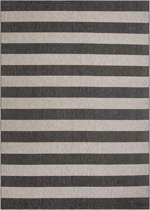 Charcoal Gray 10' x 14' 1 Outdoor Striped Rectangle Area Rug Weather Resistant for Patio, Deck, Terrace, Balcony, Porch Geometric Pattern Waterproof Carpet for Sale at Rug Engine