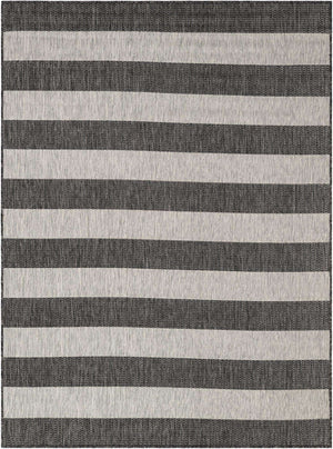 Charcoal Gray 5' 3 x 7' 1 Outdoor Striped Rectangle Area Rug Weather Resistant for Patio, Deck, Terrace, Balcony, Porch Geometric Pattern Waterproof Carpet for Sale at Rug Engine