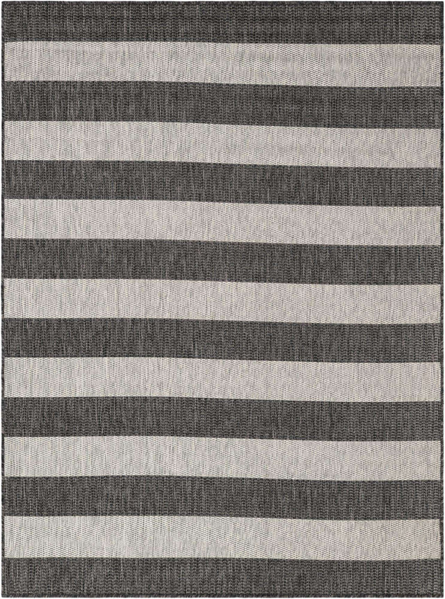 Charcoal Gray 5' 3 x 7' 1 Outdoor Striped Rectangle Area Rug Weather Resistant for Patio, Deck, Terrace, Balcony, Porch Geometric Pattern Waterproof Carpet for Sale at Rug Engine