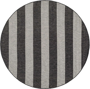 Charcoal Gray 6' 1 x 6' 1 Outdoor Striped Round Area Rug Weather Resistant for Patio, Deck, Terrace, Balcony, Porch Geometric Pattern Waterproof Carpet for Sale at Rug Engine
