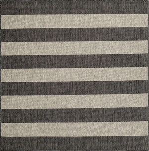 Charcoal Gray 6' 1 x 6' 1 Outdoor Striped Square Area Rug Weather Resistant for Patio, Deck, Terrace, Balcony, Porch Geometric Pattern Waterproof Carpet for Sale at Rug Engine