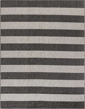 Charcoal Gray 7' 10 x 10' Outdoor Striped Rectangle Area Rug Weather Resistant for Patio, Deck, Terrace, Balcony, Porch Geometric Pattern Waterproof Carpet for Sale at Rug Engine