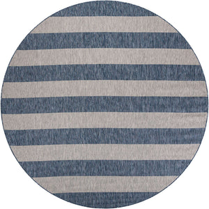 Blue 10' x 10' Outdoor Striped Round Area Rug Weather Resistant for Patio, Deck, Terrace, Balcony, Porch Geometric Pattern Waterproof Carpet for Sale at Rug Engine