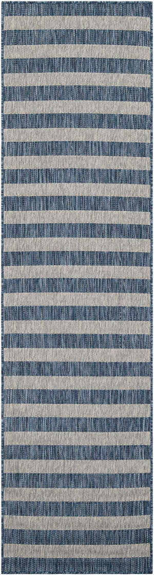 Blue 2' 7 x 10' Outdoor Striped Runner Area Rug Weather Resistant for Patio, Deck, Terrace, Balcony, Porch Geometric Pattern Waterproof Carpet for Sale at Rug Engine