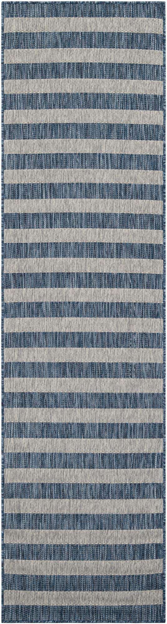 Blue 2' 7 x 10' Outdoor Striped Runner Area Rug Weather Resistant for Patio, Deck, Terrace, Balcony, Porch Geometric Pattern Waterproof Carpet for Sale at Rug Engine