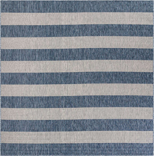 Blue 10' x 10' Outdoor Striped Square Area Rug Weather Resistant for Patio, Deck, Terrace, Balcony, Porch Geometric Pattern Waterproof Carpet for Sale at Rug Engine