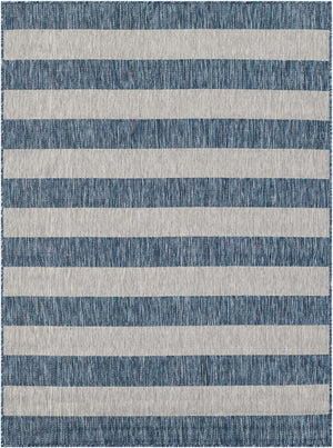 Blue 5' 3 x 7' 1 Outdoor Striped Rectangle Area Rug Weather Resistant for Patio, Deck, Terrace, Balcony, Porch Geometric Pattern Waterproof Carpet for Sale at Rug Engine