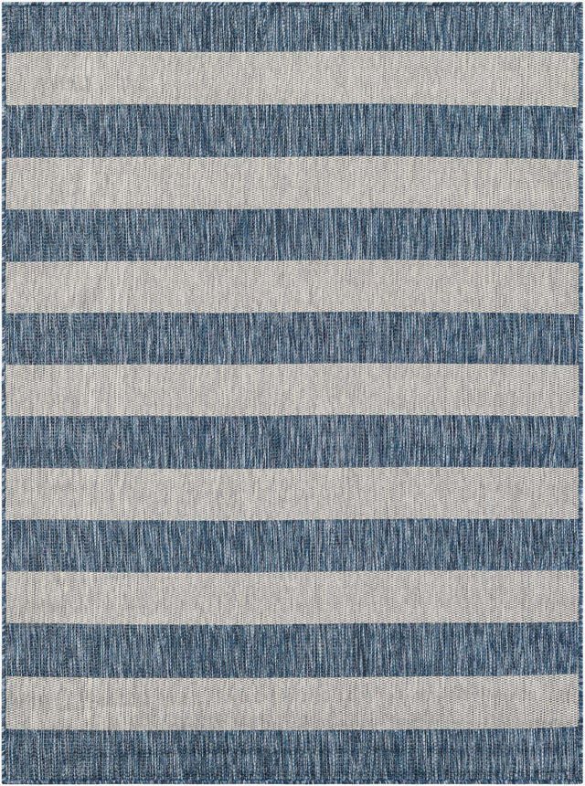 Blue 5' 3 x 7' 1 Outdoor Striped Rectangle Area Rug Weather Resistant for Patio, Deck, Terrace, Balcony, Porch Geometric Pattern Waterproof Carpet for Sale at Rug Engine