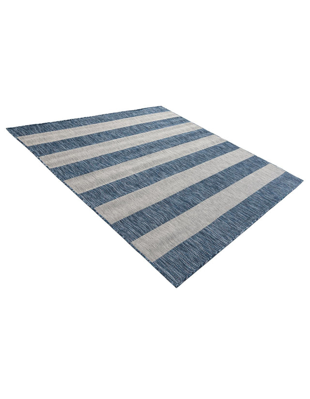 Blue 6' 1 x 6' 1 Outdoor Striped Square Area Rug Weather Resistant for Patio, Deck, Terrace, Balcony, Porch Geometric Pattern Waterproof Carpet for Sale at Rug Engine