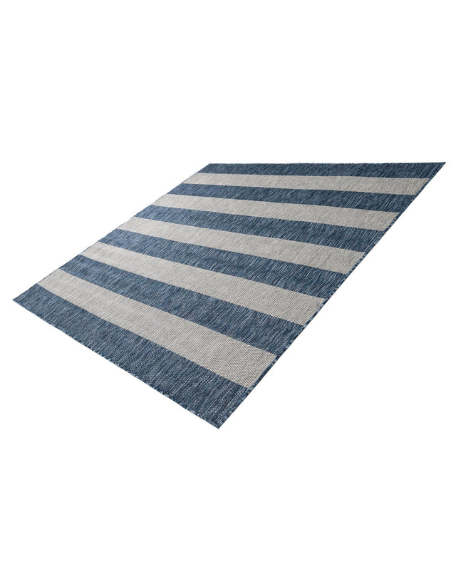 Blue 6' 1 x 6' 1 Outdoor Striped Square Area Rug Weather Resistant for Patio, Deck, Terrace, Balcony, Porch Geometric Pattern Waterproof Carpet for Sale at Rug Engine