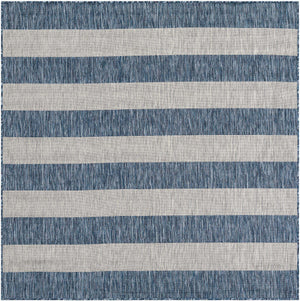 Blue 6' 1 x 6' 1 Outdoor Striped Square Area Rug Weather Resistant for Patio, Deck, Terrace, Balcony, Porch Geometric Pattern Waterproof Carpet for Sale at Rug Engine