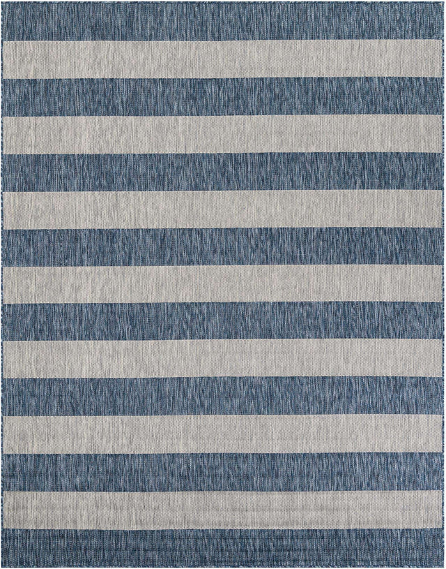 Blue 7' 10 x 10' Outdoor Striped Rectangle Area Rug Weather Resistant for Patio, Deck, Terrace, Balcony, Porch Geometric Pattern Waterproof Carpet for Sale at Rug Engine