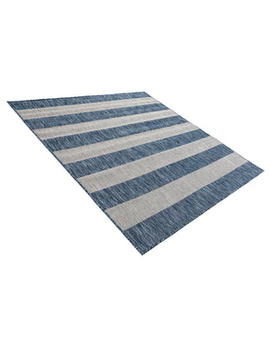 Blue 5' 3 x 5' 3 Outdoor Striped Square Area Rug Weather Resistant for Patio, Deck, Terrace, Balcony, Porch Geometric Pattern Waterproof Carpet for Sale at Rug Engine