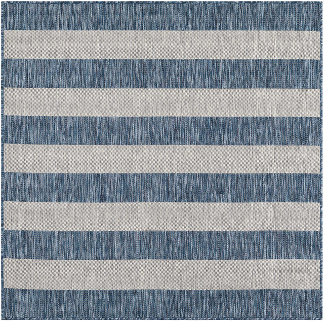 Blue 5' 3 x 5' 3 Outdoor Striped Square Area Rug Weather Resistant for Patio, Deck, Terrace, Balcony, Porch Geometric Pattern Waterproof Carpet for Sale at Rug Engine