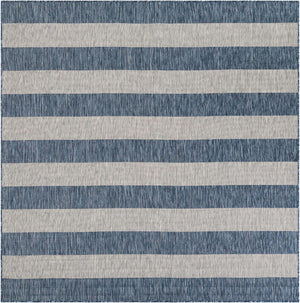 Blue 7' 10 x 7' 10 Outdoor Striped Square Area Rug Weather Resistant for Patio, Deck, Terrace, Balcony, Porch Geometric Pattern Waterproof Carpet for Sale at Rug Engine