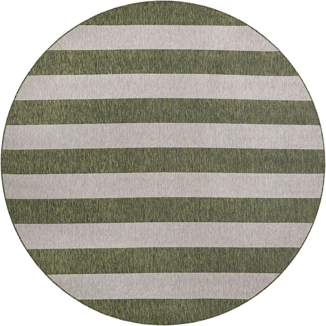 Green 10' x 10' Outdoor Striped Round Area Rug Weather Resistant for Patio, Deck, Terrace, Balcony, Porch Geometric Pattern Waterproof Carpet for Sale at Rug Engine
