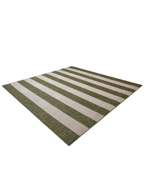 Green 10' x 10' Outdoor Striped Square Area Rug Weather Resistant for Patio, Deck, Terrace, Balcony, Porch Geometric Pattern Waterproof Carpet for Sale at Rug Engine