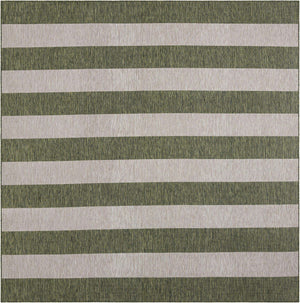 Green 10' x 10' Outdoor Striped Square Area Rug Weather Resistant for Patio, Deck, Terrace, Balcony, Porch Geometric Pattern Waterproof Carpet for Sale at Rug Engine