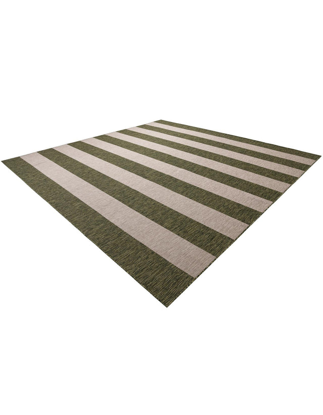 Green 12' x 12' Outdoor Striped Square Area Rug Weather Resistant for Patio, Deck, Terrace, Balcony, Porch Geometric Pattern Waterproof Carpet for Sale at Rug Engine