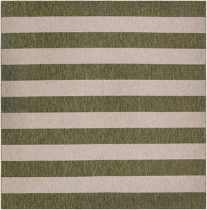 Green 12' x 12' Outdoor Striped Square Area Rug Weather Resistant for Patio, Deck, Terrace, Balcony, Porch Geometric Pattern Waterproof Carpet for Sale at Rug Engine