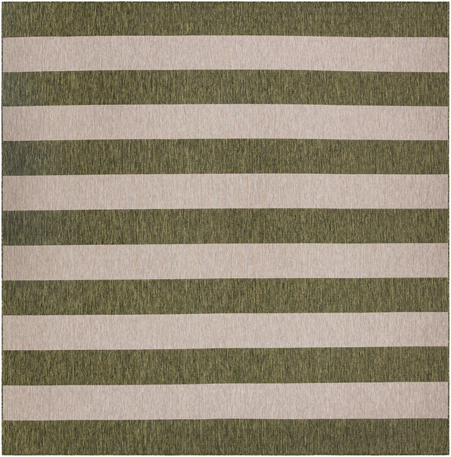 Green 12' x 12' Outdoor Striped Square Area Rug Weather Resistant for Patio, Deck, Terrace, Balcony, Porch Geometric Pattern Waterproof Carpet for Sale at Rug Engine
