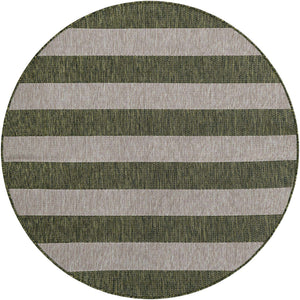 Green 5' 3 x 5' 3 Outdoor Striped Round Area Rug Weather Resistant for Patio, Deck, Terrace, Balcony, Porch Geometric Pattern Waterproof Carpet for Sale at Rug Engine