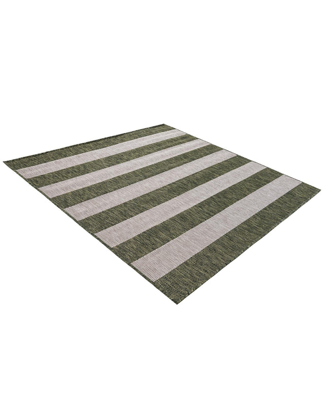 Green 5' 3 x 5' 3 Outdoor Striped Square Area Rug Weather Resistant for Patio, Deck, Terrace, Balcony, Porch Geometric Pattern Waterproof Carpet for Sale at Rug Engine