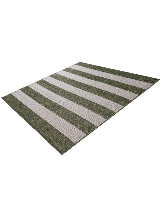 Green 5' 3 x 5' 3 Outdoor Striped Square Area Rug Weather Resistant for Patio, Deck, Terrace, Balcony, Porch Geometric Pattern Waterproof Carpet for Sale at Rug Engine