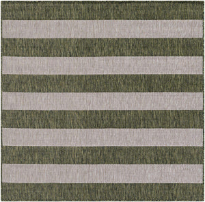 Green 5' 3 x 5' 3 Outdoor Striped Square Area Rug Weather Resistant for Patio, Deck, Terrace, Balcony, Porch Geometric Pattern Waterproof Carpet for Sale at Rug Engine