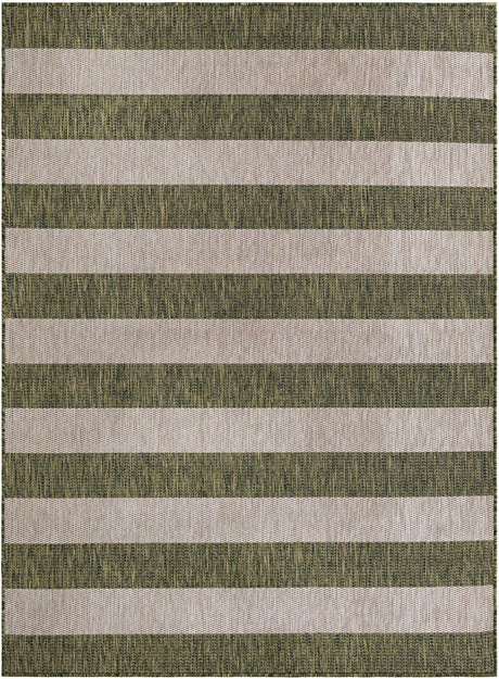 Green 5' 3 x 7' 1 Outdoor Striped Rectangle Rug