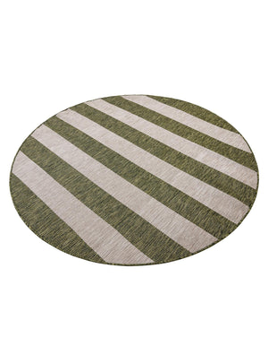 Green 6' 1 x 6' 1 Outdoor Striped Round Area Rug Weather Resistant for Patio, Deck, Terrace, Balcony, Porch Geometric Pattern Waterproof Carpet for Sale at Rug Engine